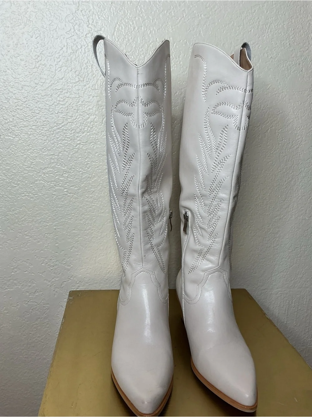 White Women's Leather Knee-High Western Boots